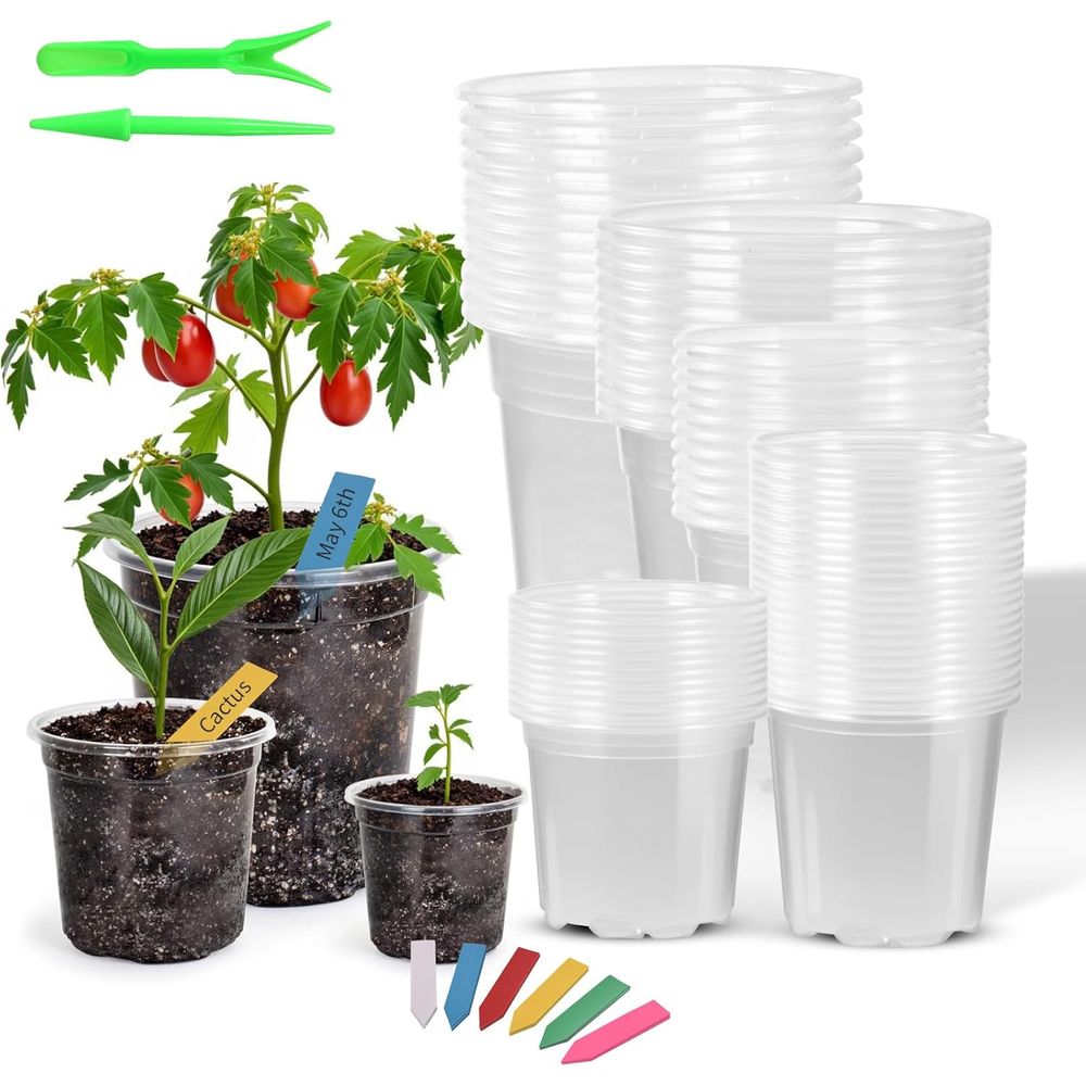 Gardening Tools Labeled - 60-Pack Clear Plastic Nursery Pots with